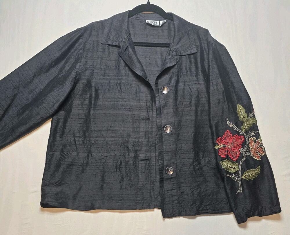 Chico's Design Silk Jacket Embroidered Size 2